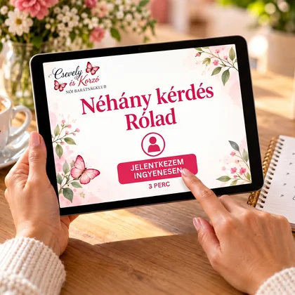 Tableten a jelentkezési űrlap nyitóképe: Néhány kérdés Rólad – Jelentkezem ingyenesen